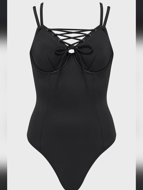 Killstar Other - Killstar Black Lace-Up One Piece Swimsuit